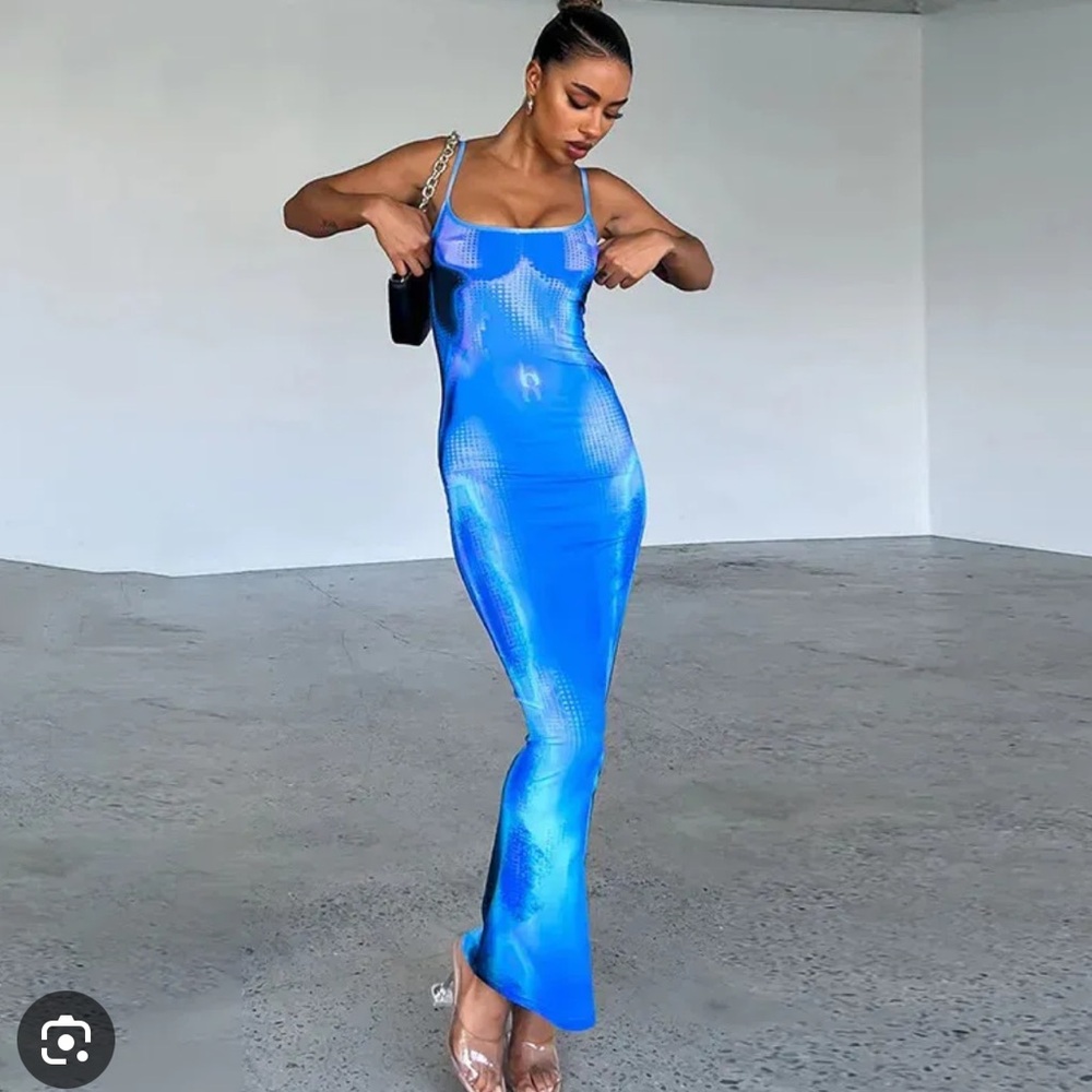White fox Vibrant Blue Party Dress